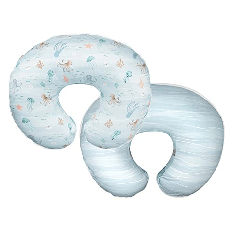 Boppy Nursing Pillow Original Support, Blue Ocean, Ergonomic Nursing Essentials for Bottle and Breastfeeding, Firm Fiber Fill, with Removable Nursing Pillow Cover, Machine Washable